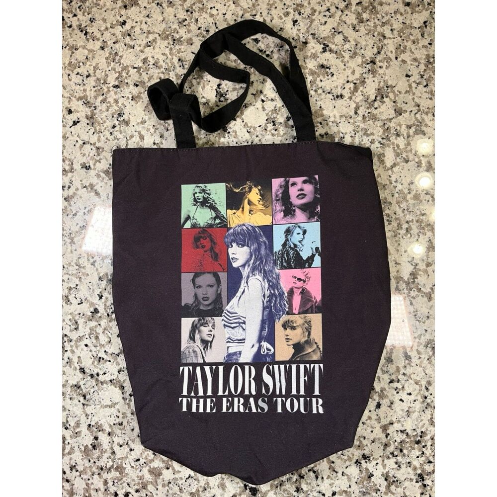 Taylor Swift Eras Tour Tote Bag Black Album Graphic Fearless 1989 Lover Folklore